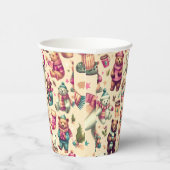 ヴィンテージかわいい冬のテディベア 紙コップ (右)