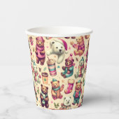 ヴィンテージかわいい冬のテディベア 紙コップ (正面)