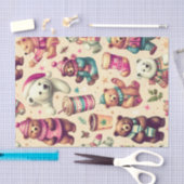 ヴィンテージかわいい冬のテディベア 薄葉紙 (クラフト)