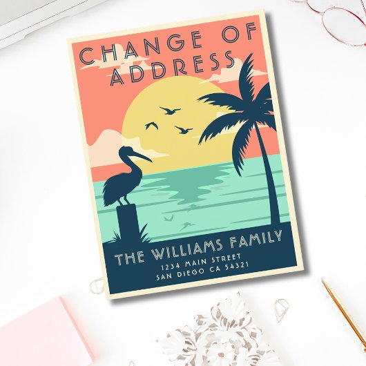 ヴィンテージかわいい変更のアドレスビーチコースタルパームズ ポストカード