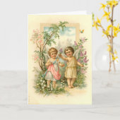 ヴィンテージかわいい天使のクリスマスカスタムメッセージ カード (黄色い花)