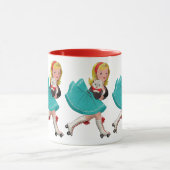 ヴィンテージかわいい女の子のスケートで滑る猫お洒落: マグカップ (中央)