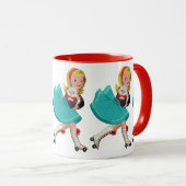 ヴィンテージかわいい女の子のスケートで滑る猫お洒落: マグカップ (正面右)