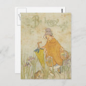 ヴィンテージかわいい女の子の物語カエル池アイリス ポストカード (正面/裏面)