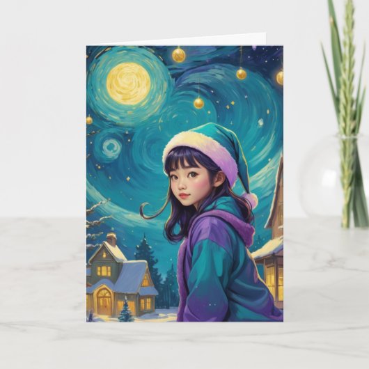 ヴィンテージかわいい女の子クリスマスカード – パーソナライズ カード (正面)