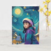 ヴィンテージかわいい女の子クリスマスカード – パーソナライズ カード (黄色い花)