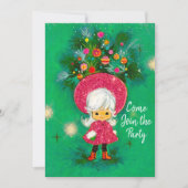 ヴィンテージかわいい女の子ハットクリスマス新年のパーティー 招待状 (正面)