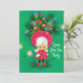 ヴィンテージかわいい女の子ハットクリスマス新年のパーティー 招待状 (スタンド正面)