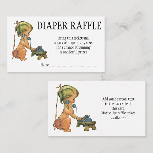 ヴィンテージかわいい女の子話のおもちゃ電話おむつラッフル エンクロージャーカード (正面/裏面)