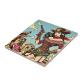 ヴィンテージかわいい女性のカーボーイ漫画 タイル (側面)