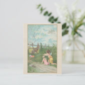 ヴィンテージかわいい妖精の男の子の復活祭の卵 シーズンポストカード (スタンド正面)