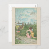 ヴィンテージかわいい妖精の男の子の復活祭の卵 シーズンポストカード (正面/裏面)