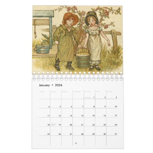 ヴィンテージかわいい子ケートグリーンアウェイ〔占星術の〕十二宮図シンボルや象徴 カレンダー (1月 2026)