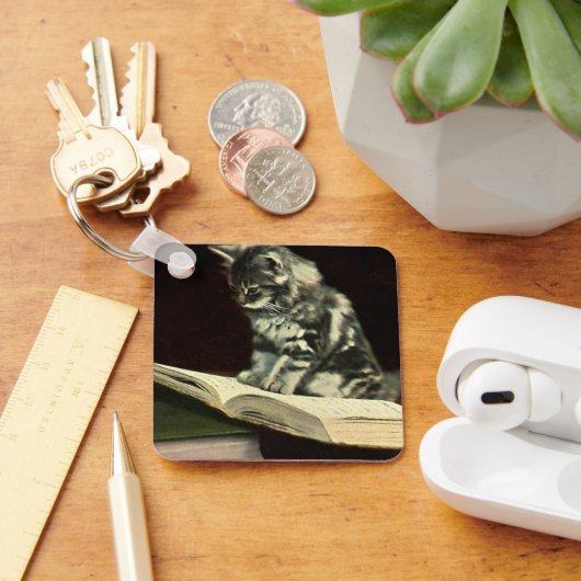 ヴィンテージかわいい子ビクトリアン猫の読本 キーホルダー (デスク)