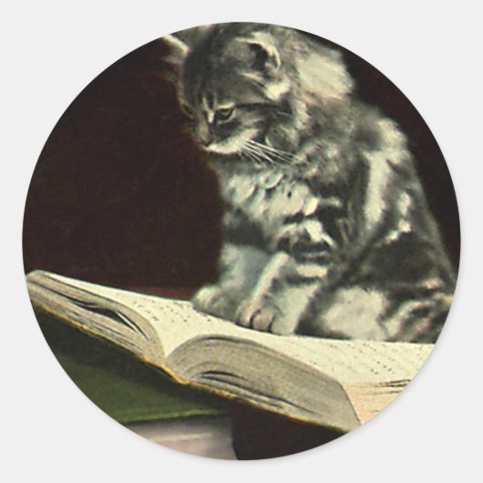 ヴィンテージかわいい子ビクトリアン猫の読本 ラウンドシール (正面)