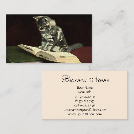 ヴィンテージかわいい子ビクトリアン猫の読本 名刺 (正面/裏面)