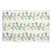 ヴィンテージかわいい子供のパターンKate Greenaway Mint 枕カバー (裏面)