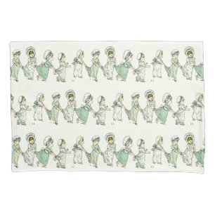 ヴィンテージかわいい子供のパターンKate Greenaway Mint 枕カバー