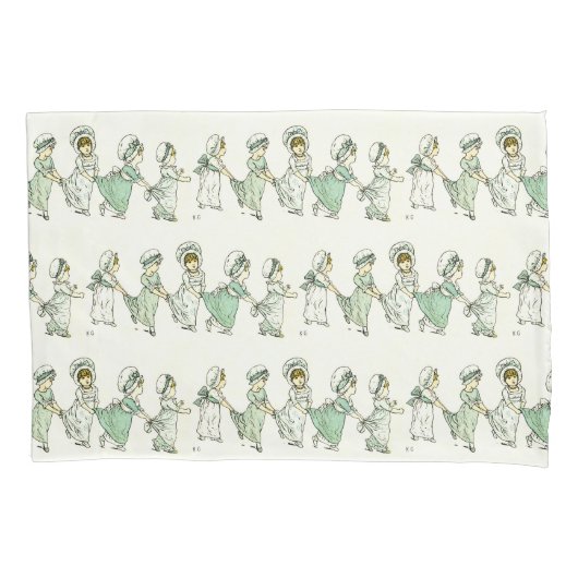 ヴィンテージかわいい子供のパターンKate Greenaway Mint 枕カバー (正面)