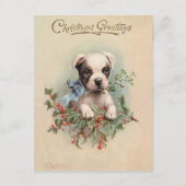 ヴィンテージかわいい子犬のクリスマスの挨拶はがき ポストカード (正面)