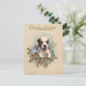 ヴィンテージかわいい子犬のクリスマスの挨拶はがき ポストカード (スタンド正面)