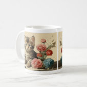 ヴィンテージかわいい子猫ポートレートソフトカラー花 コーヒーマグカップ (正面左)