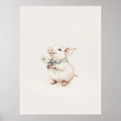 ヴィンテージかわいい子豚と花子供部屋アート ポスター (正面)
