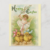 ヴィンテージかわいい小さな女の子とイエローチックス ポストカード (正面)