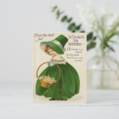 ヴィンテージかわいい小さな女の子イングリーンセントパトリックの日 ポストカード (スタンド正面)