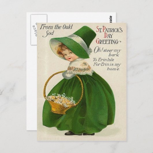 ヴィンテージかわいい小さな女の子イングリーンセントパトリックの日 ポストカード (正面/裏面)