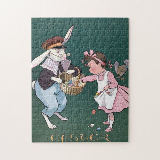 ヴィンテージかわいい小さな女の子バニーラビットイースターエッグ ジグソーパズル (縦)