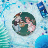 ヴィンテージかわいい小さな女の子バニーラビットイースターエッグ ペーパープレート (パーティー)