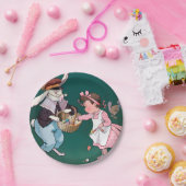 ヴィンテージかわいい小さな女の子バニーラビットイースターエッグ ペーパープレート (パーティー)