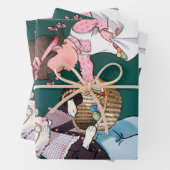 ヴィンテージかわいい小さな女の子バニーラビットイースターエッグ ラッピングペーパーシート (インサイチュ)