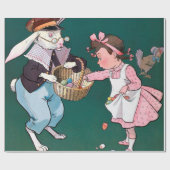 ヴィンテージかわいい小さな女の子バニーラビットイースターエッグ ラッピングペーパー (フラット)