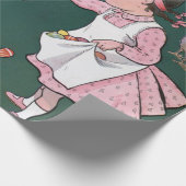 ヴィンテージかわいい小さな女の子バニーラビットイースターエッグ ラッピングペーパー (角)