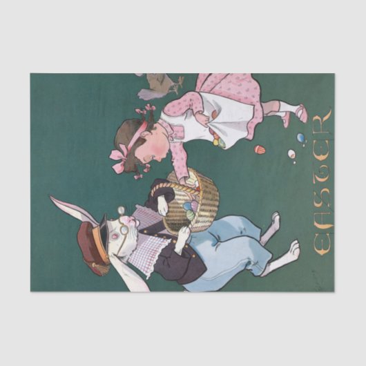 ヴィンテージかわいい小さな女の子バニーラビットイースターエッグ 薄葉紙 (正面)