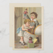 ヴィンテージかわいい小さな男の子のおもちゃ卵イースター賛美。 シーズンカード (正面/裏面)