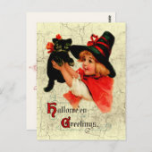 ヴィンテージかわいい小さな魔女はがき ポストカード (正面/裏面)