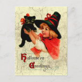 ヴィンテージかわいい小さな魔女はがき ポストカード (正面)