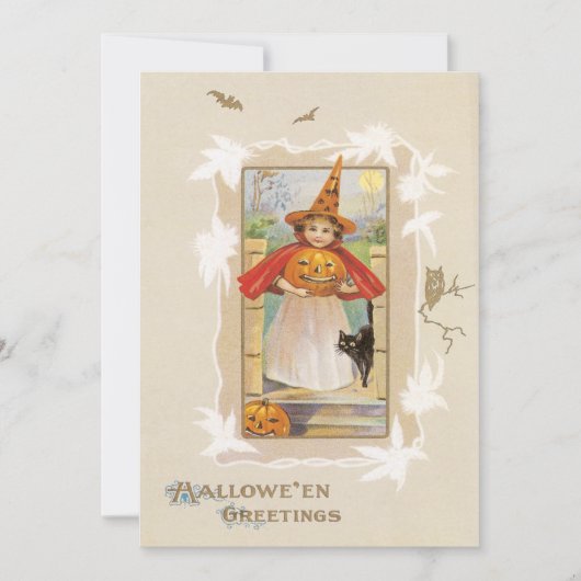 ヴィンテージかわいい小さな魔女ハロウィーン 招待状 (正面)