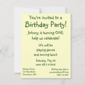 ヴィンテージかわいい幼児、誕生日パーティーの招待状 招待状 (裏面)