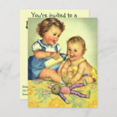 ヴィンテージかわいい幼児、誕生日パーティーの招待状 招待状 (正面/裏面)