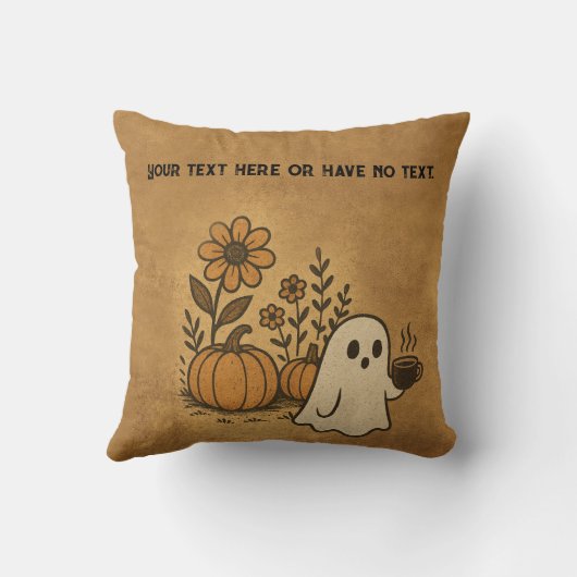 ヴィンテージかわいい幽霊の花&パンプキンスパイスコーヒー クッション (裏面)