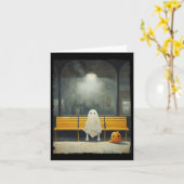 ヴィンテージかわいい幽霊待ち地下鉄ステーションハロウィー カード (黄色い花)