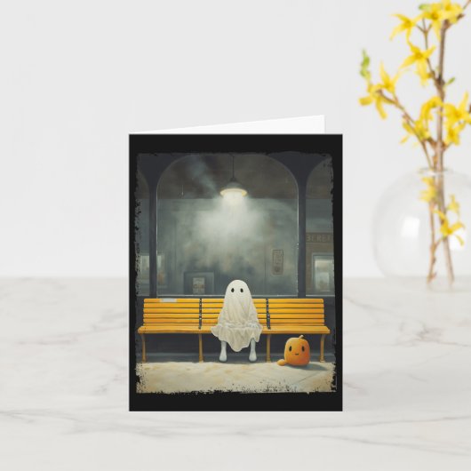 ヴィンテージかわいい幽霊待ち地下鉄ステーションハロウィー カード (黄色い花)