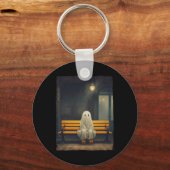 ヴィンテージかわいい幽霊待ち椅子に座ってハロー キーホルダー (正面)