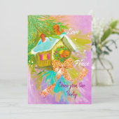 ヴィンテージかわいい愛の鳥クリスマス新年のパーティー 招待状 (スタンド正面)