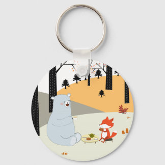 ヴィンテージかわいい春サマーフォックスウルフとテディベア キーホルダー