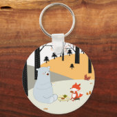 ヴィンテージかわいい春サマーフォックスウルフとテディベア キーホルダー (正面)